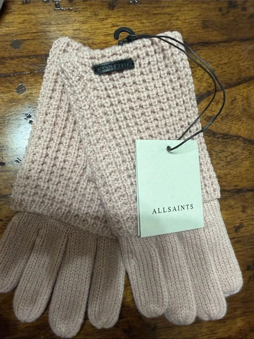 All Saints Gloves Mixed Stitch Knit Wool Blend Outdoor Winter